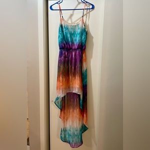 Multicolor high-low summer dress.